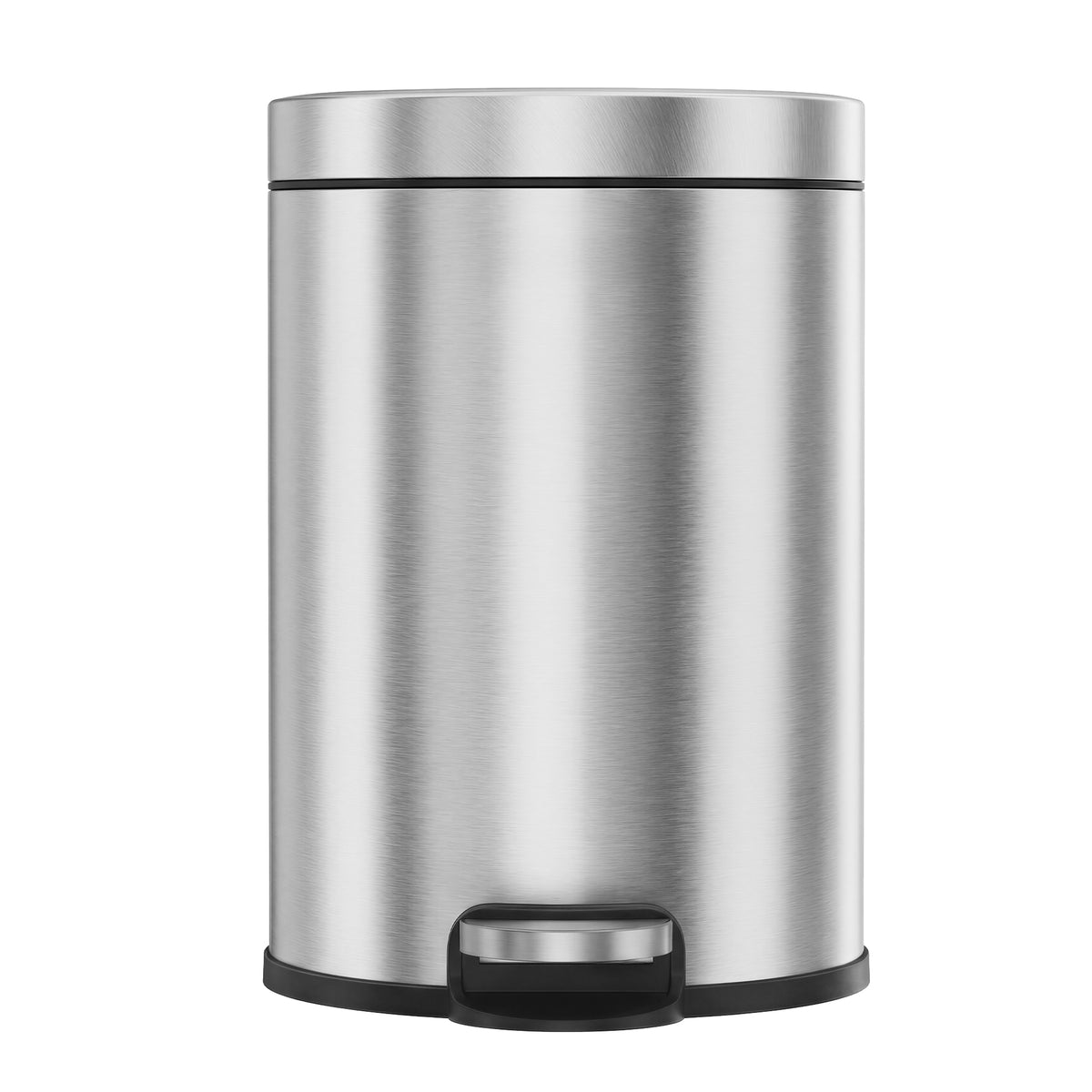 LEDREM Bathroom Trash Can with Soft-Close Lid and Removable Inner Bucket, Stainless Steel Step Pedal, 1.6 Gal., Silver