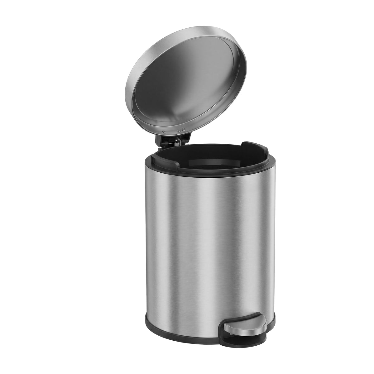 LEDREM Bathroom Trash Can with Soft-Close Lid and Removable Inner Bucket, Stainless Steel Step Pedal, 1.6 Gal., Silver
