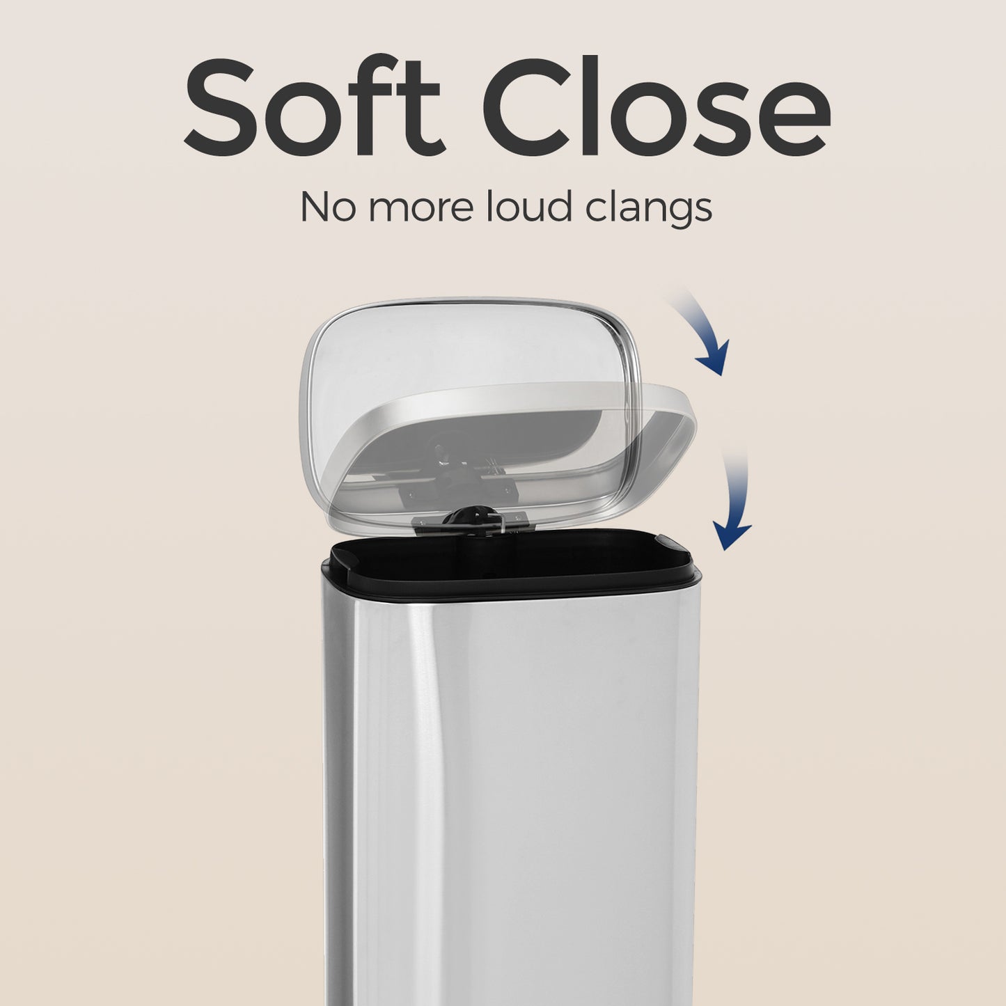 Stainless Steel 8 Gallon Step Trash Can, Soft-Close Lid with Inner Bucket, Compact Kitchen & Office Bin,Silver