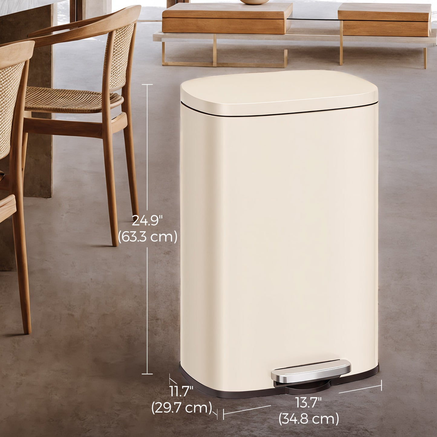 Stainless Steel 13 Gallon Step Trash Can, Soft-Close Lid with Odor Seal & Inner Bucket, Kitchen Recycling Bin,Sand Beige
