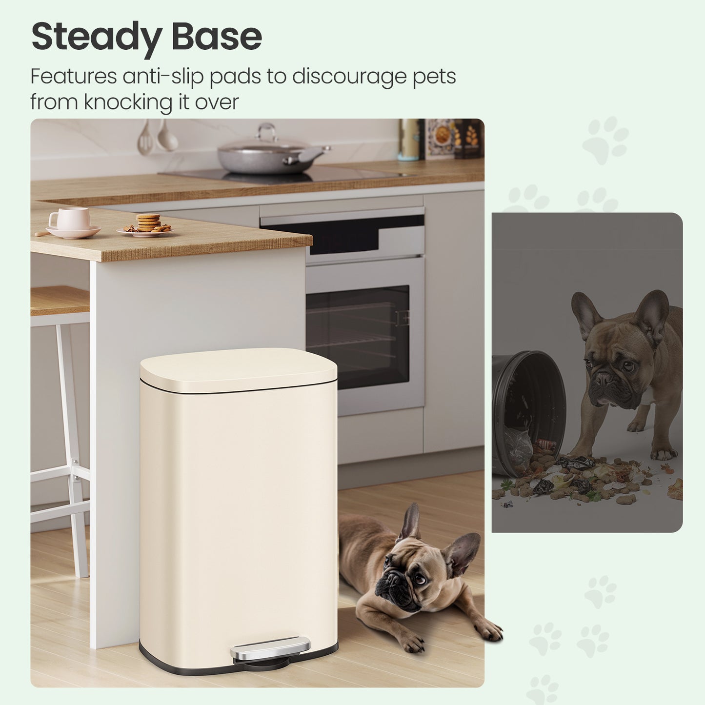 Stainless Steel 13 Gallon Step Trash Can, Soft-Close Lid with Odor Seal & Inner Bucket, Kitchen Recycling Bin,Sand Beige