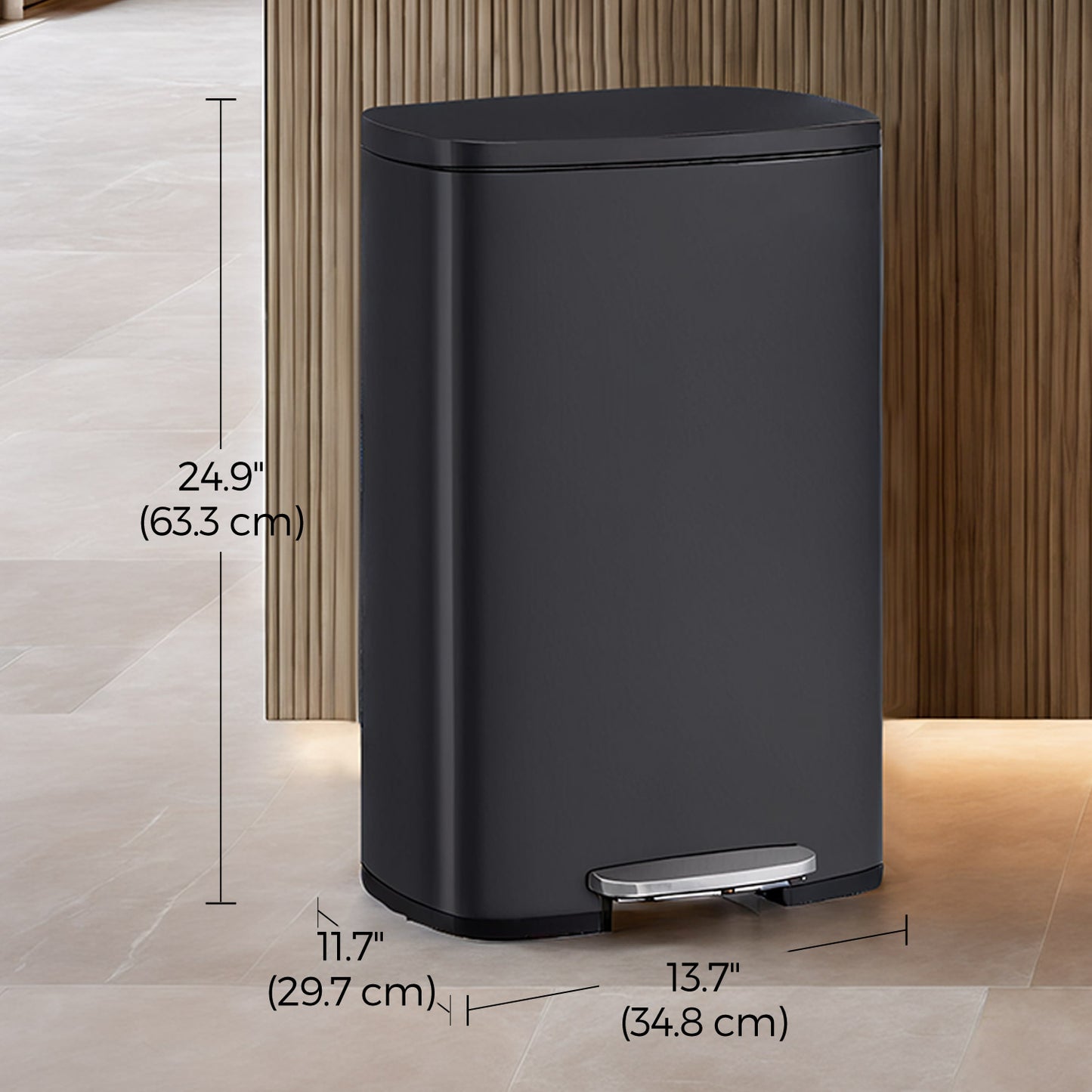 Stainless Steel 13 Gallon Step Trash Can, Soft-Close Lid with Odor Seal & Inner Bucket, Kitchen Recycling Bin,Sand Beige,Black
