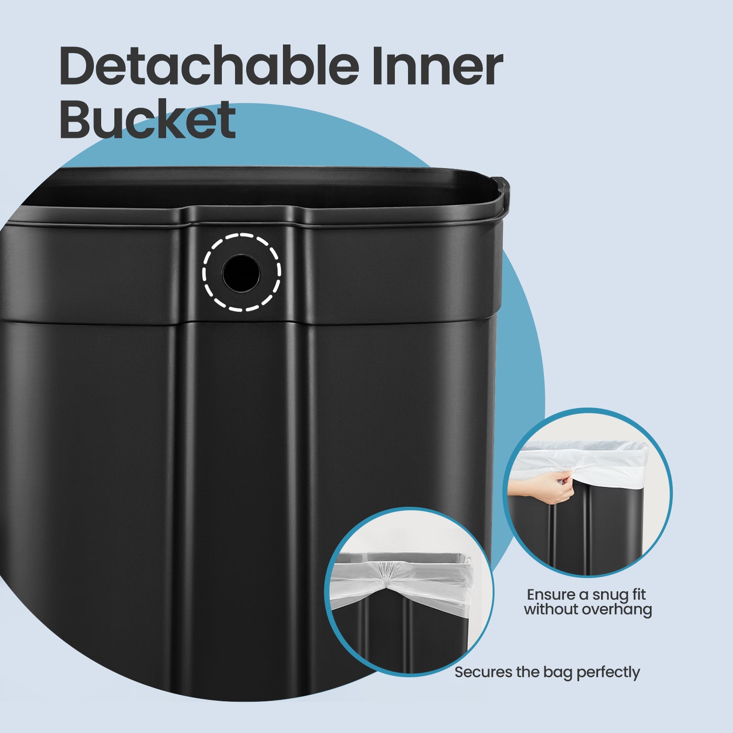 Stainless Steel 13 Gallon Step Trash Can, Soft-Close Lid with Odor Seal & Inner Bucket, Kitchen Recycling Bin,Sand Beige,Black