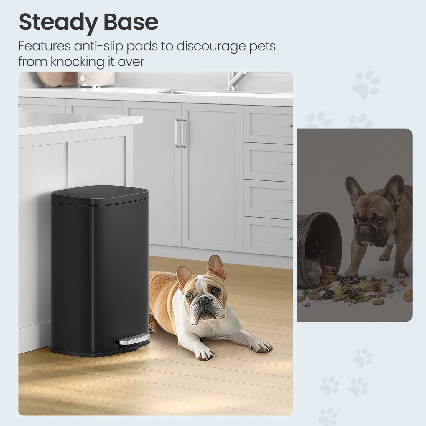 Stainless Steel 13 Gallon Step Trash Can, Soft-Close Lid with Odor Seal & Inner Bucket, Kitchen Recycling Bin,Sand Beige,Black