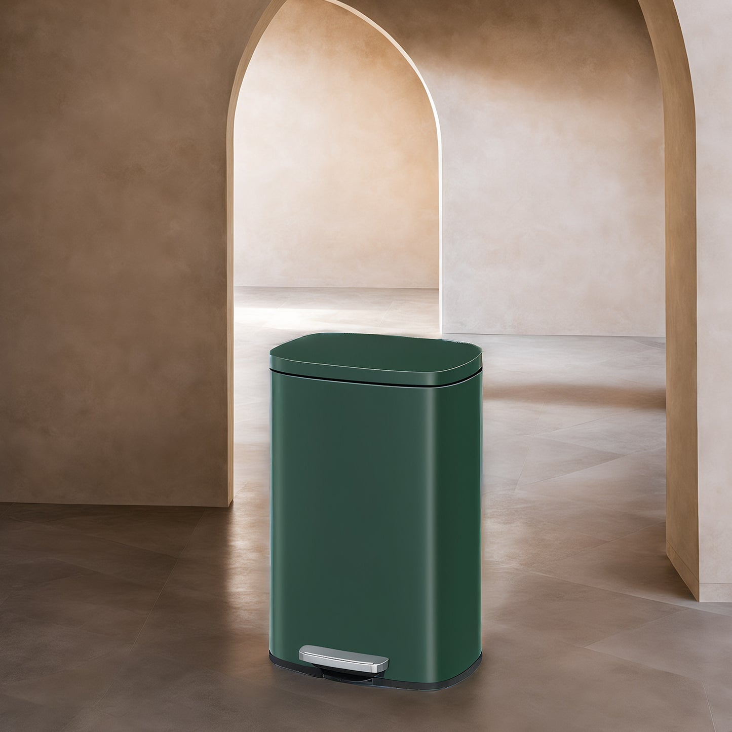 Stainless Steel 13 Gallon Step Trash Can, Soft-Close Lid with Odor Seal & Inner Bucket, Kitchen Recycling Bin,Retro Green