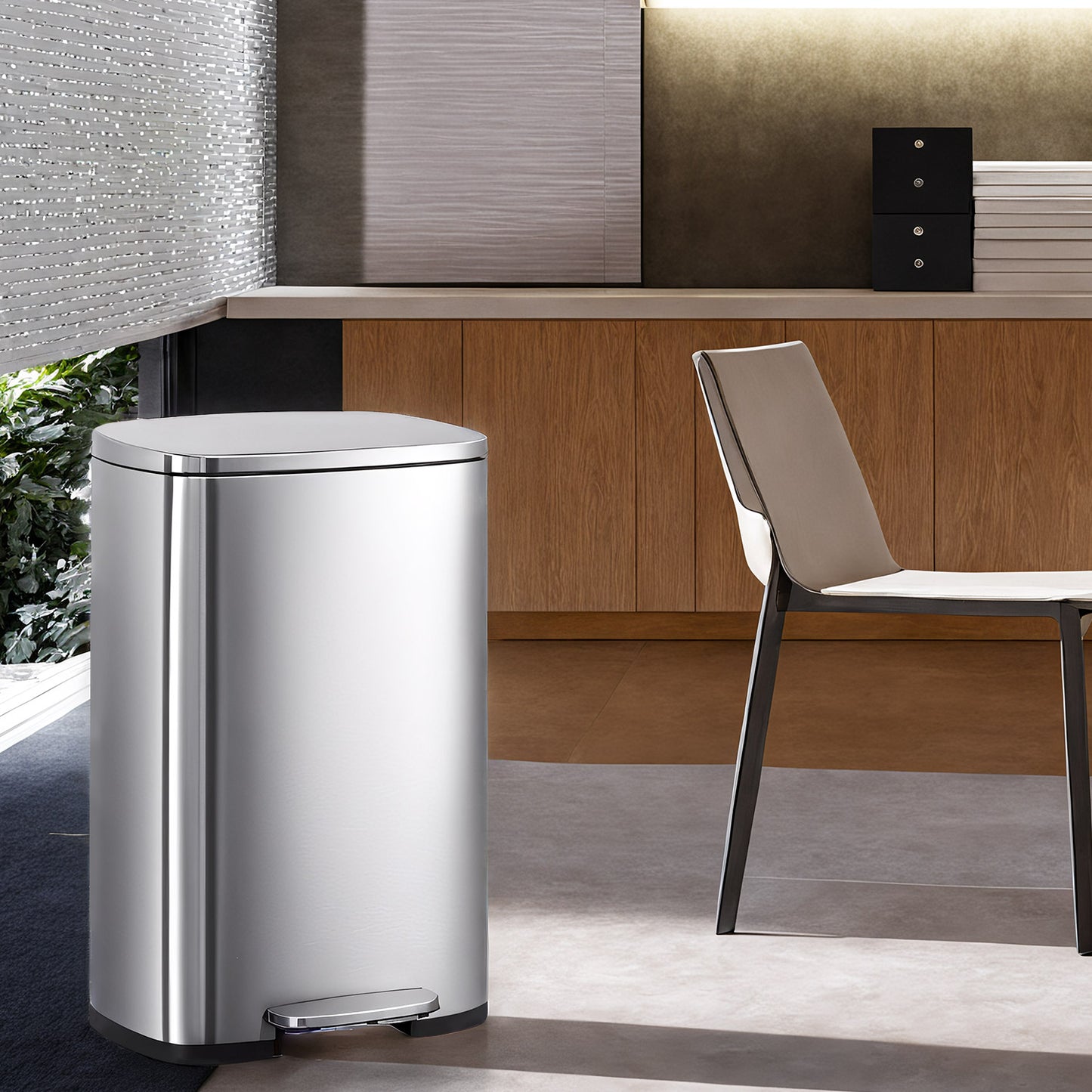 Stainless Steel 13 Gallon Step Trash Can, Soft-Close Lid with Odor Seal & Inner Bucket, Kitchen Recycling Bin,Silver