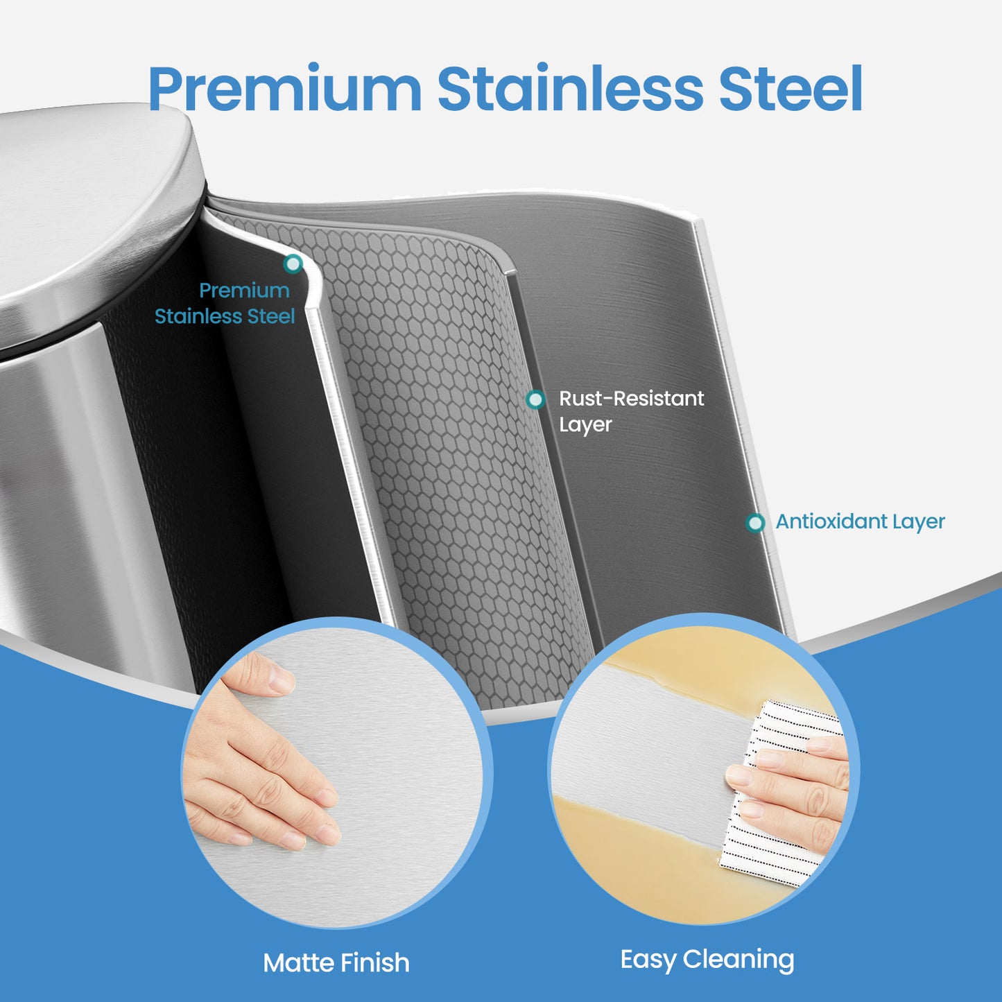 Stainless Steel 13 Gallon Step Trash Can, Soft-Close Lid with Odor Seal & Inner Bucket, Kitchen Recycling Bin,Silver
