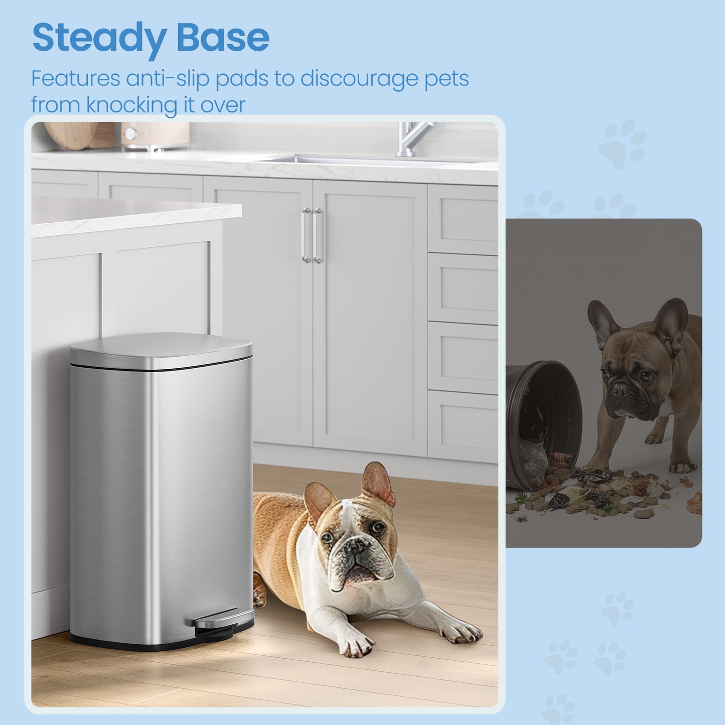 Stainless Steel 13 Gallon Step Trash Can, Soft-Close Lid with Odor Seal & Inner Bucket, Kitchen Recycling Bin,Silver