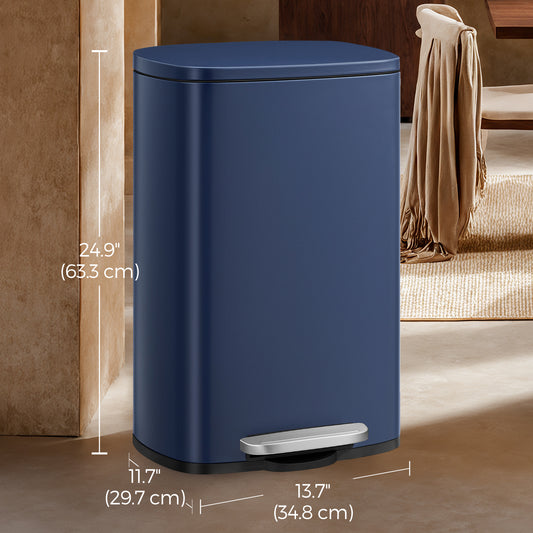 Stainless Steel 13 Gallon Step Trash Can, Soft-Close Lid with Odor Seal & Inner Bucket, Kitchen Recycling Bin,Midnight Blue