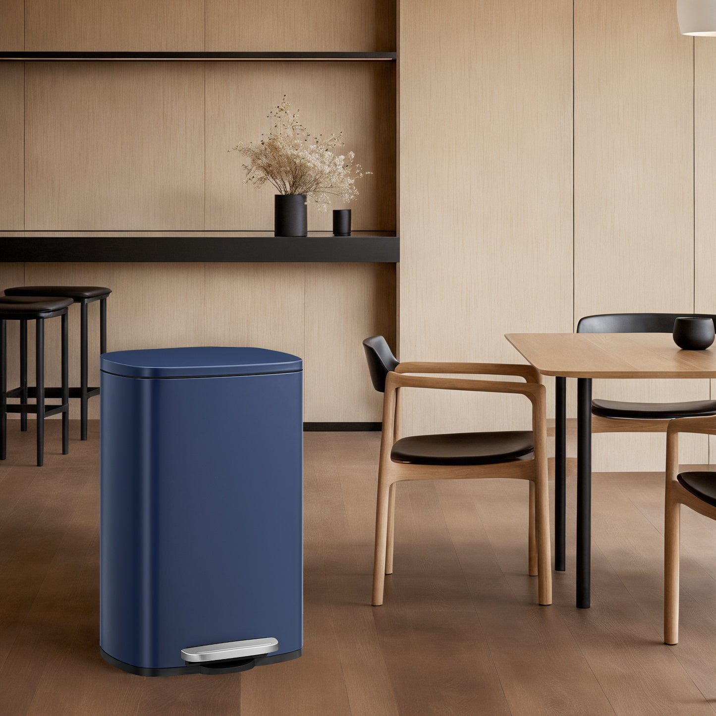 Stainless Steel 13 Gallon Step Trash Can, Soft-Close Lid with Odor Seal & Inner Bucket, Kitchen Recycling Bin,Midnight Blue