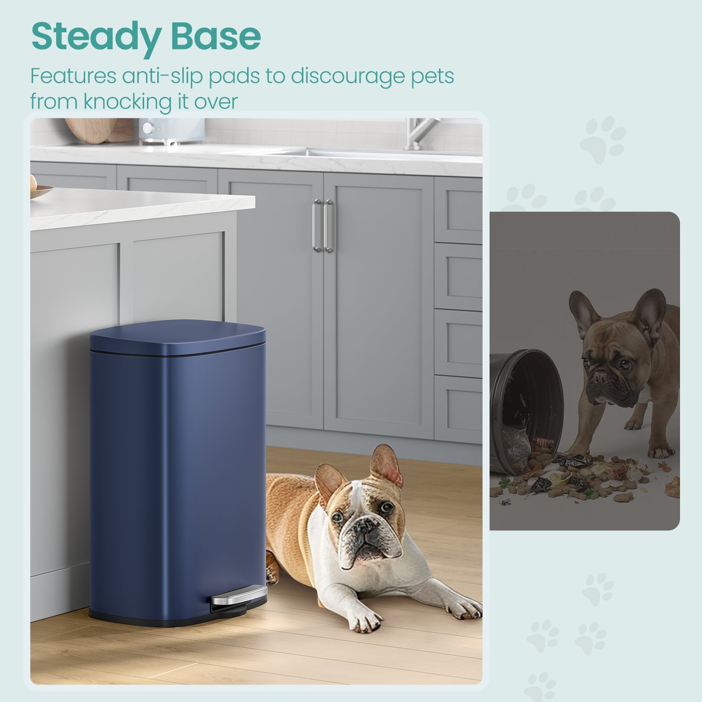 Stainless Steel 13 Gallon Step Trash Can, Soft-Close Lid with Odor Seal & Inner Bucket, Kitchen Recycling Bin,Midnight Blue