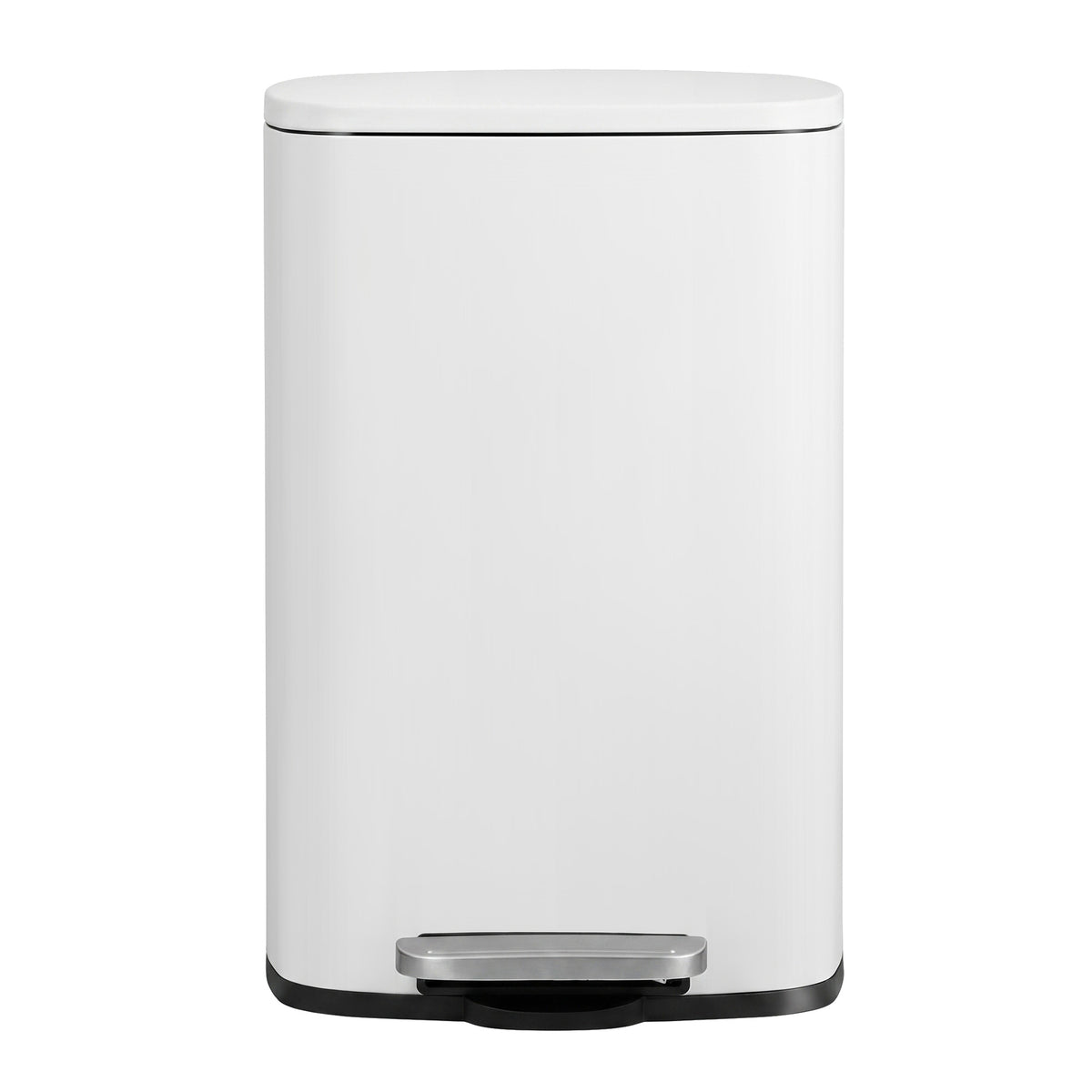 LEDREM Trash Can 13 Gallons, Steel Step Pedal Bin with Inner Bucket, Soft Close for Kitchen, White and Black