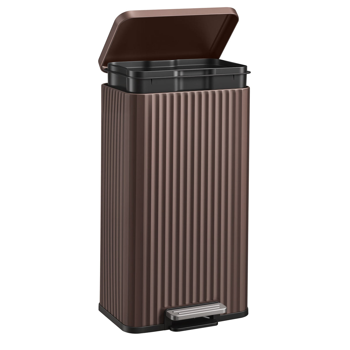LEDREM Stainless Steel Step Trash Can with Lid and Inner Bucket, 8 Gal., 13.2 x 11.7 x 23.4 inches, Brown