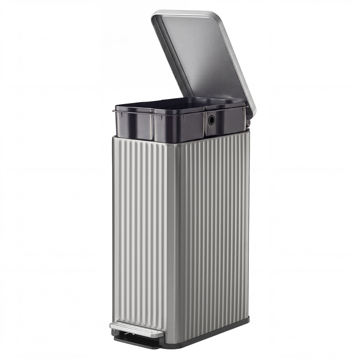 Stainless Steel Slim Trash Can with Soft-Close Lid and 15 Bags, 13 Gal., 10.4 x 18.7 x 24.6 inches, Silver