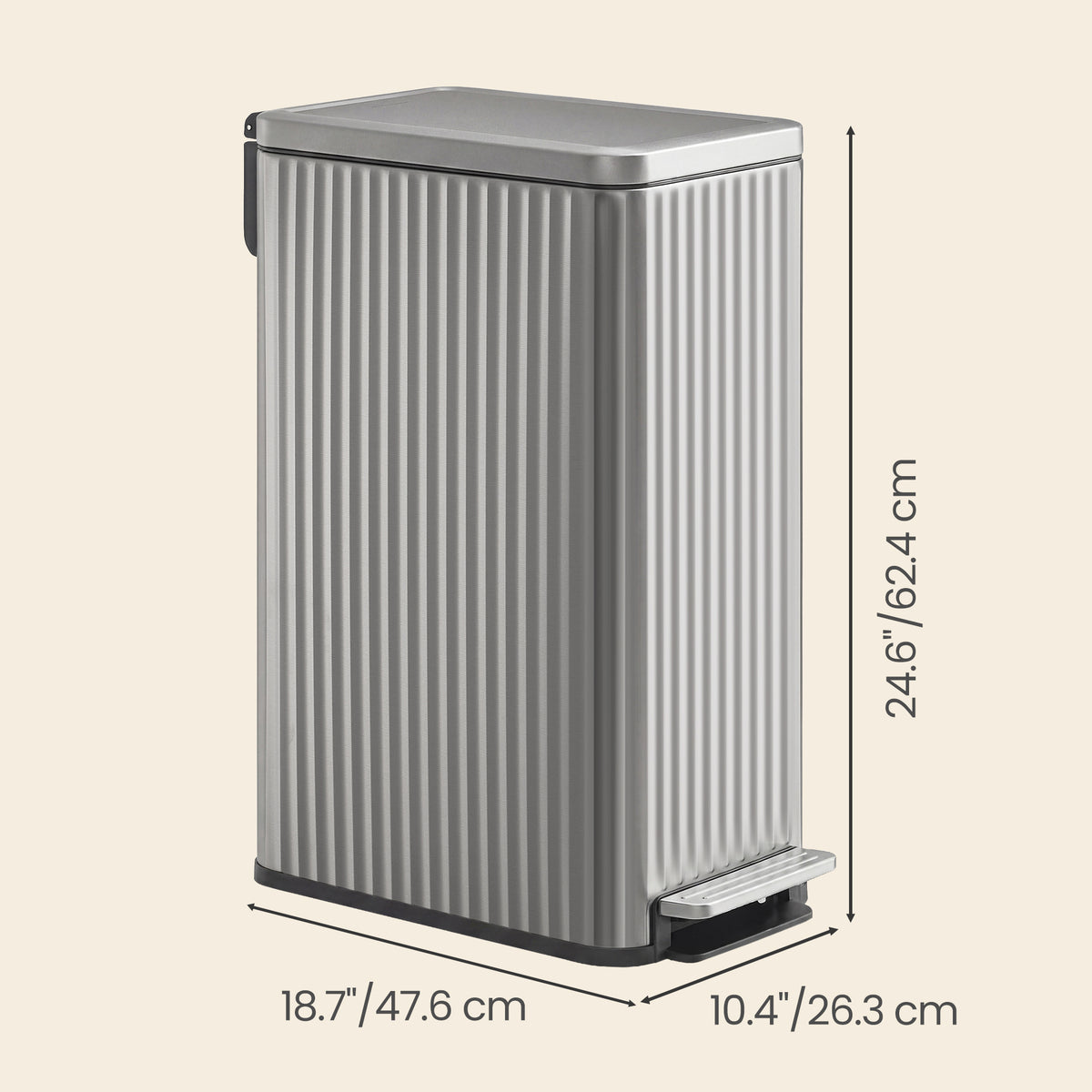 Stainless Steel Slim Trash Can with Soft-Close Lid and 15 Bags, 13 Gal., 10.4 x 18.7 x 24.6 inches, Silver