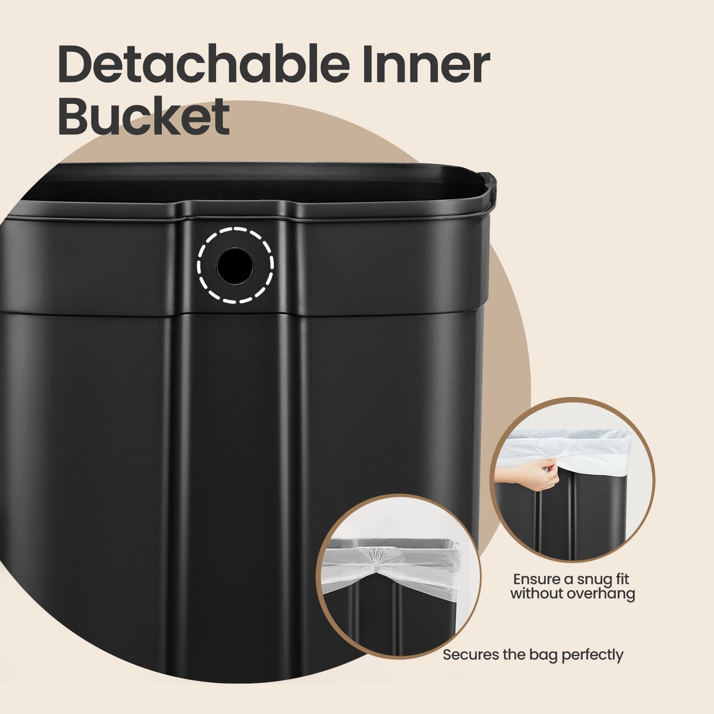 Stainless Steel 13 Gallon Step Trash Can, Soft-Close Lid with Inner Bucket, Kitchen & Office Bin,Brown