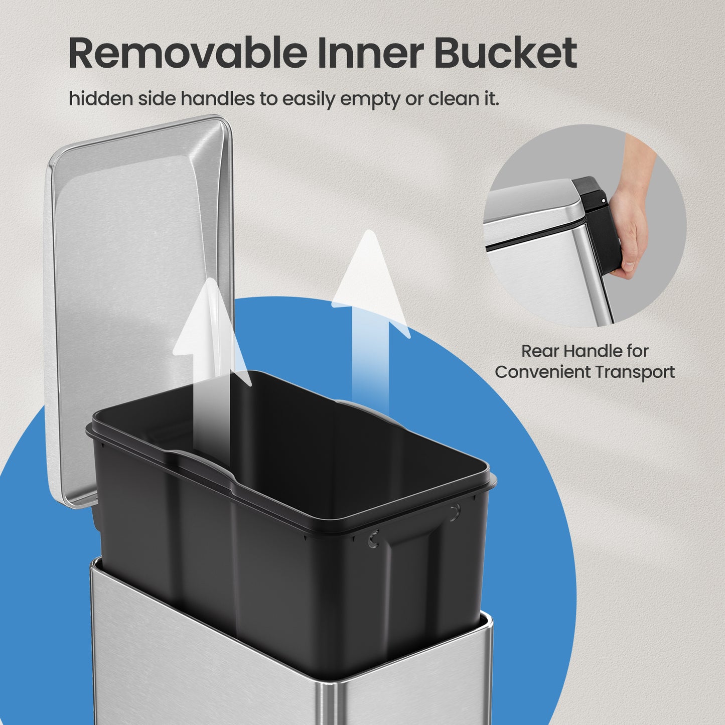13 Gallon Slim Trash Can, Soft-Close Lid with Inner Bucket & Pedal, Narrow Space Kitchen Bin,Silver
