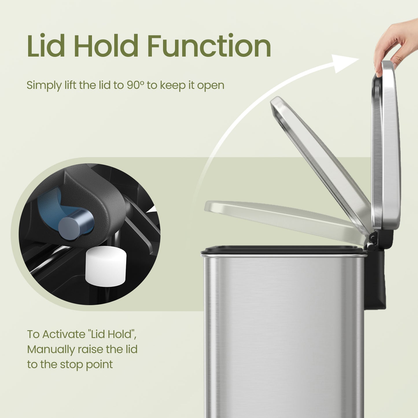 10.5 Gal Step Kitchen Trash Can, Soft-Close Lid, Bag Retainer Ring, Includes 15 Trash Bags, Space Efficient, Stainless Steel，Silver