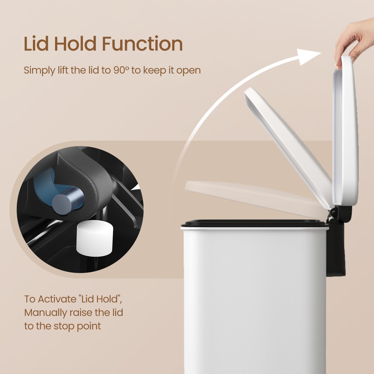 10.5 Gal Step Kitchen Trash Can, Soft-Close Lid, Bag Retainer Ring, Includes 15 Trash Bags, Space Efficient, Stainless Steel，Silver，White