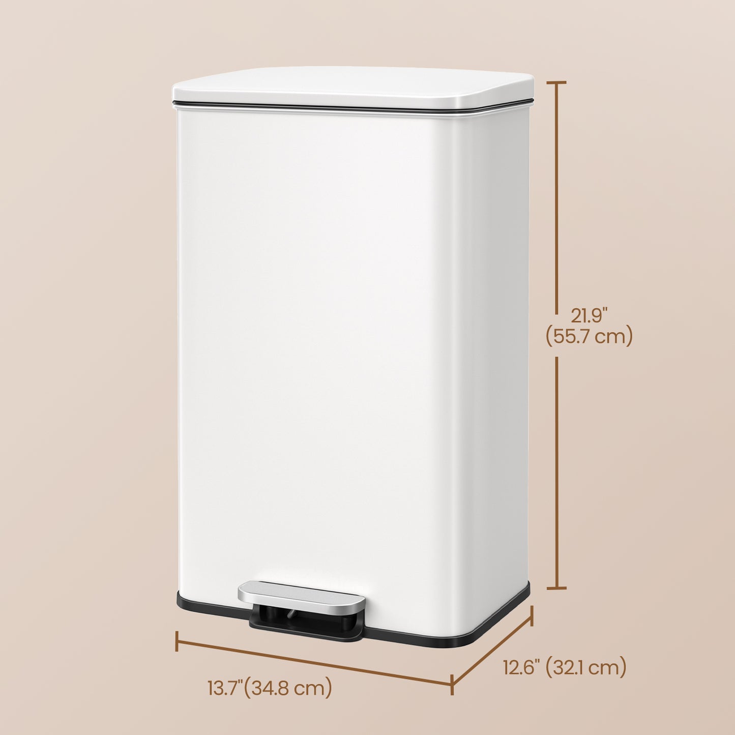 10.5 Gal Step Kitchen Trash Can, Soft-Close Lid, Bag Retainer Ring, Includes 15 Trash Bags, Space Efficient, Stainless Steel，Silver，White
