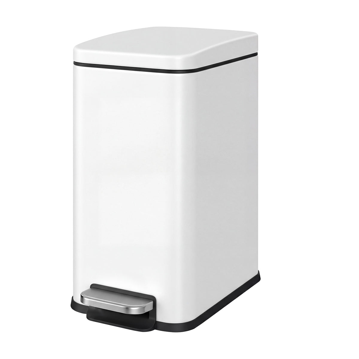 LEDREM Pedal Trash Can, Soft Close Bathroom Bin, Slim Steel Waste Bin for Small Spaces, with Lid, White