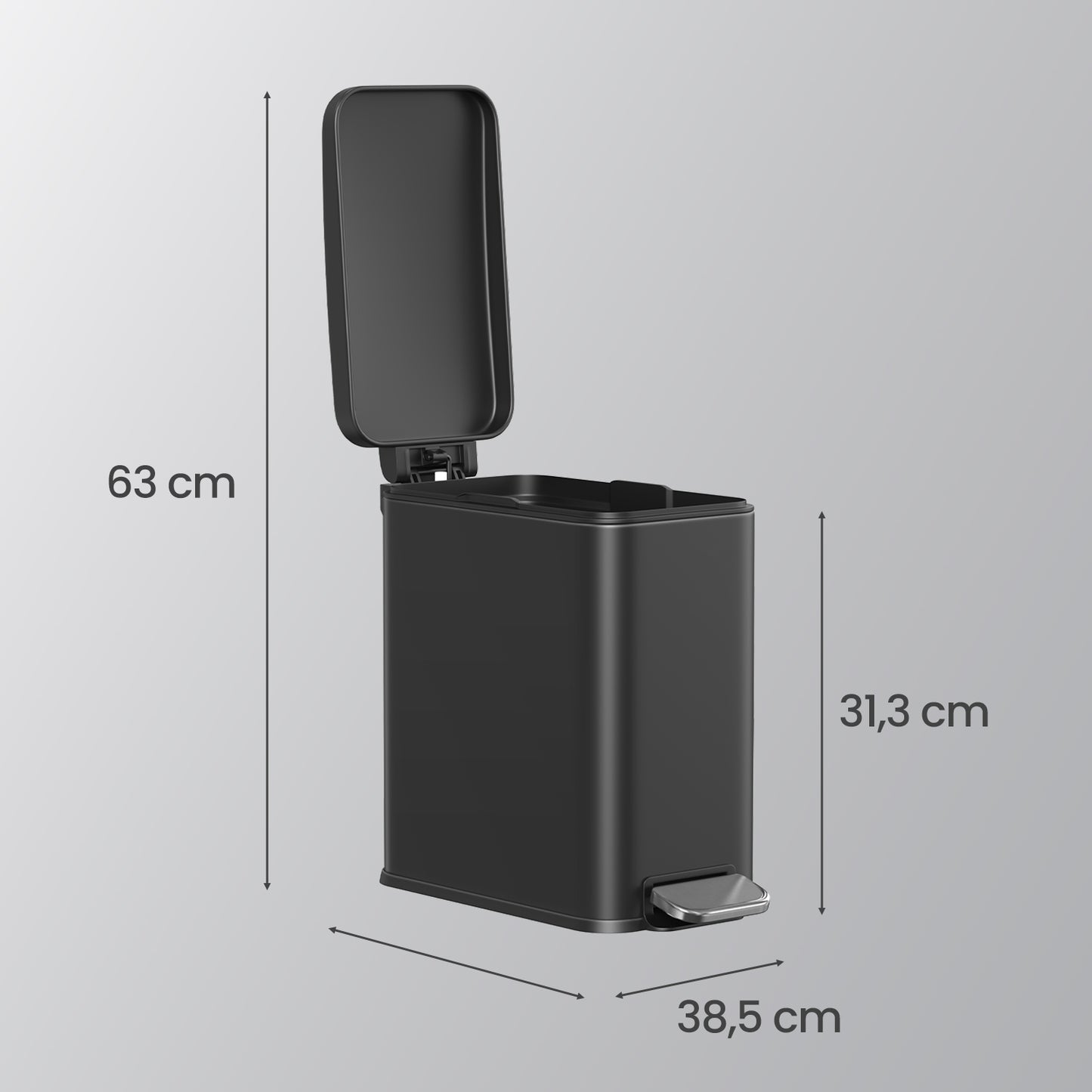 Small Bathroom Trash Can with Lid 2.6 Gallon, Soft-Close, Step Pedal, Slim Space-Saving Design, Removable Bucket, Black