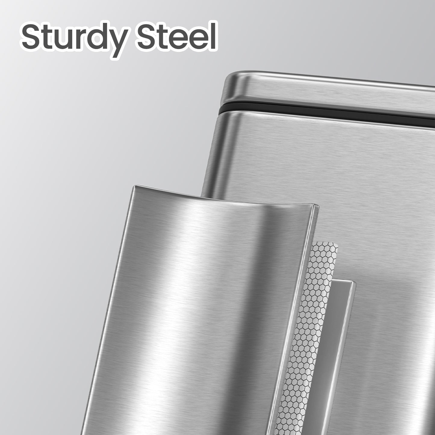 Small Bathroom Trash Can with Lid 2.6 Gallon, Soft-Close, Step Pedal, Slim Space-Saving Design, Removable Bucket, Silver