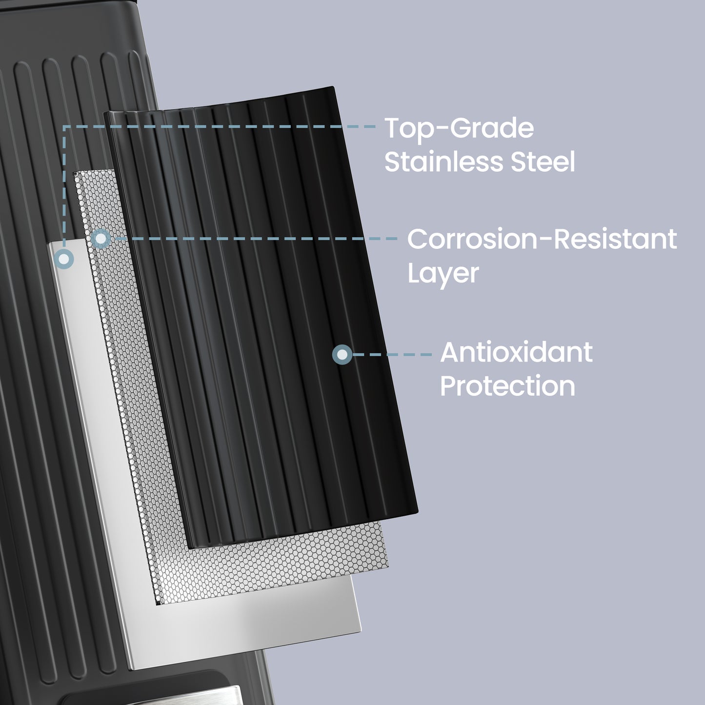 Slim Bathroom Trash Can with Lid, 1.6 Gallon Soft-Close Step Bin, Fluted Design for Small Spaces - Stainless Steel,Black