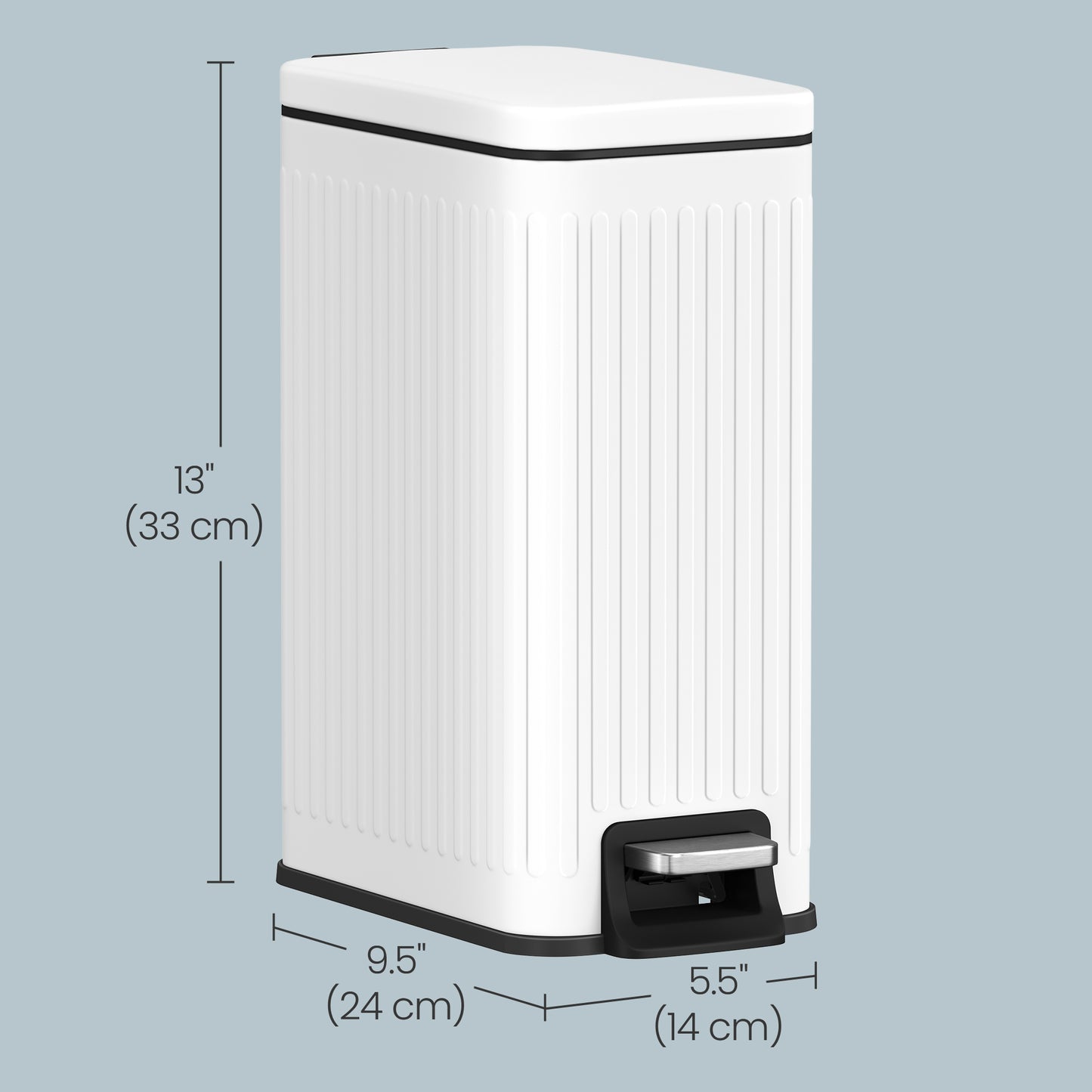 Slim Bathroom Trash Can with Lid, 1.6 Gallon Soft-Close Step Bin, Fluted Design for Small Spaces - Stainless Steel,Black,White