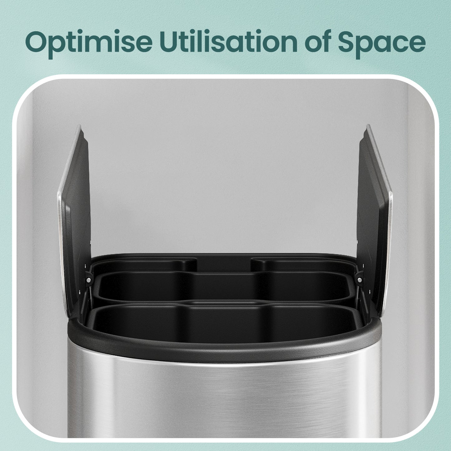 Dual Compartment Kitchen Trash Can, 13-Gallon Wing Lid Recycling Bin, Soft-Close & Dog-Proof Design - Stainless Steel,Metallic Silver