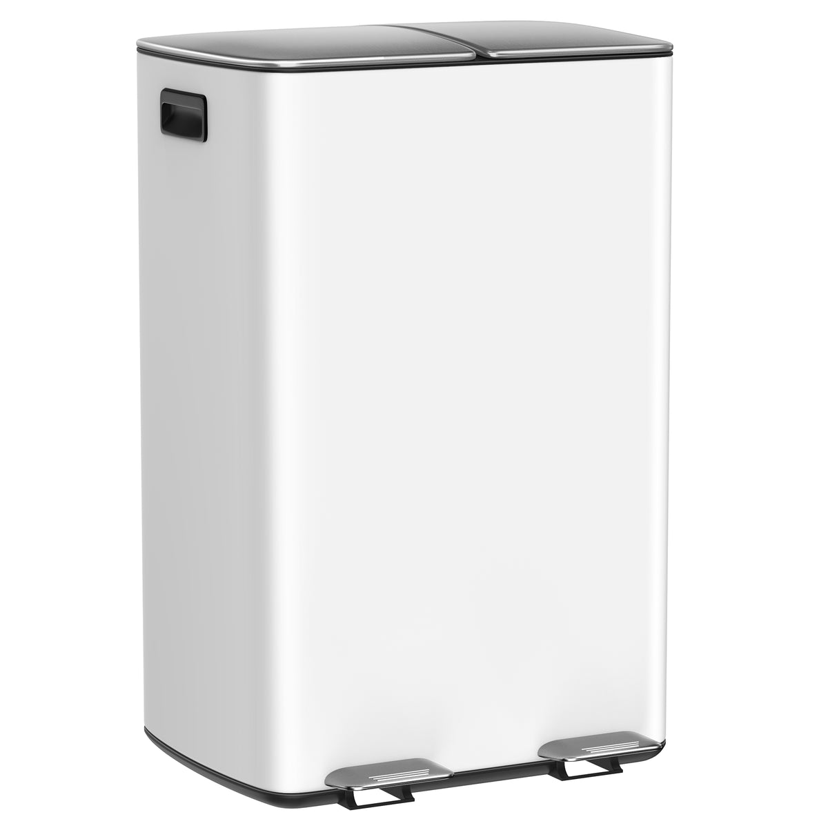 LEDREM 2 x 30L Steel Kitchen Recycling Bin with Pedal, Dual Compartment Waste Sorter, Soft-Close Lid, Removable Buckets, White