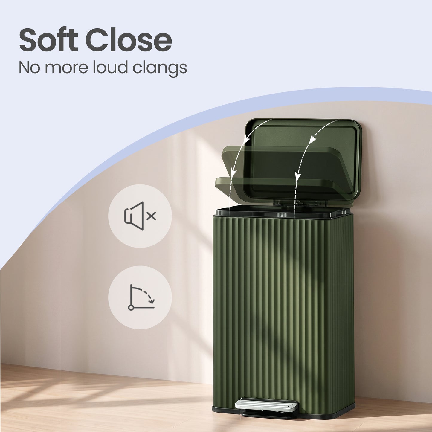 Ribbed Stainless Steel Step Trash Can with Soft Close Lid, 13 Gal., Green