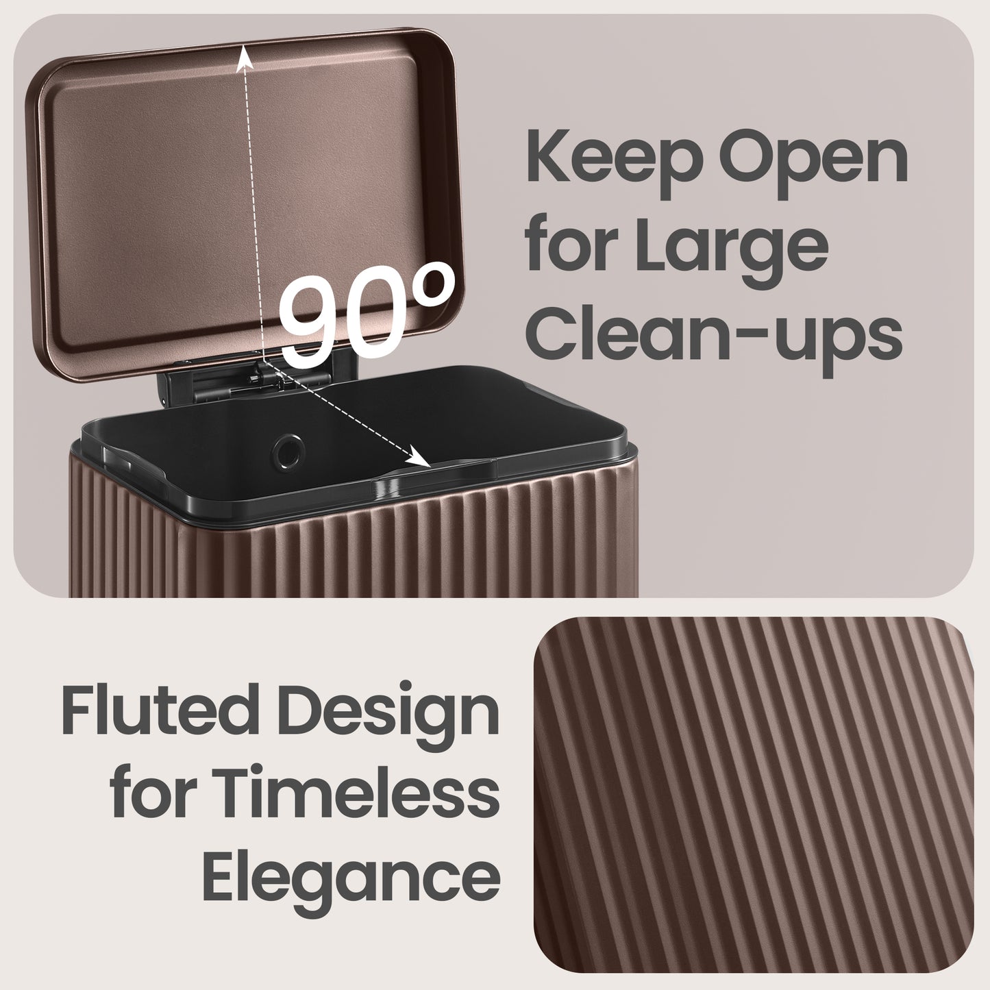 13 Gallon Kitchen Bin with Pedal, Soft Close Lid, Removable Inner Bucket, Stainless Steel Trash Can, Brown