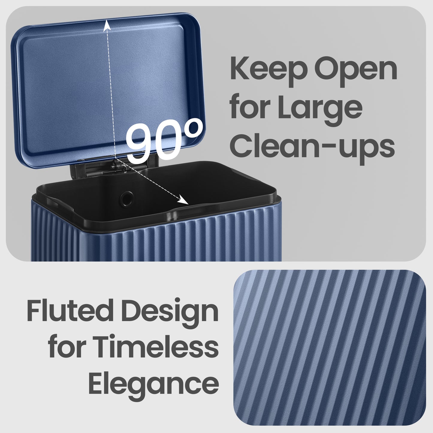 13 Gallon Kitchen Bin with Pedal, Soft Close Lid, Removable Inner Bucket, Stainless Steel Trash Can, Blue