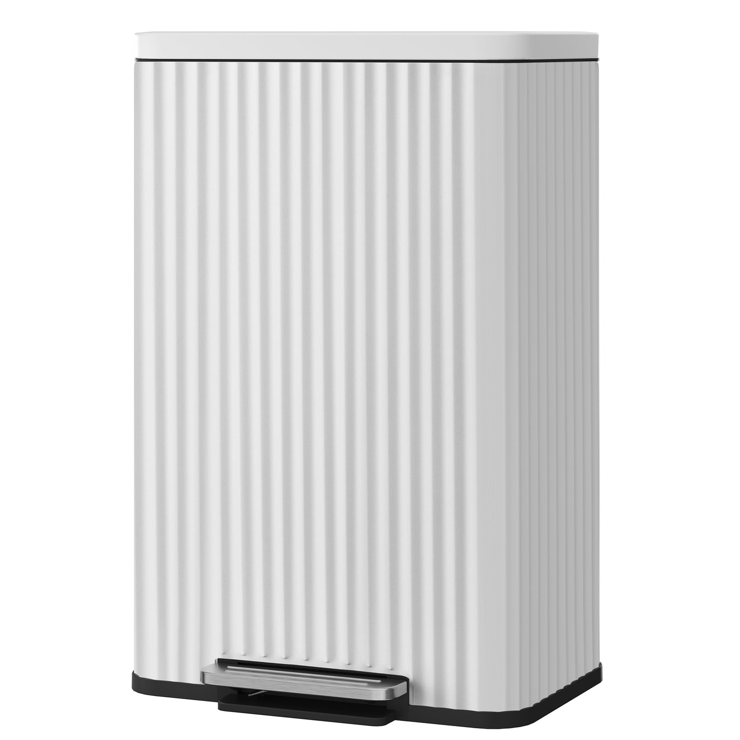 13 Gallon Trash Can for Kitchen, Stainless Steel Garbage Can with Lid, Pedal, Soft Close, Removable Inner Bucket, 15 Bags Included, Cloud White