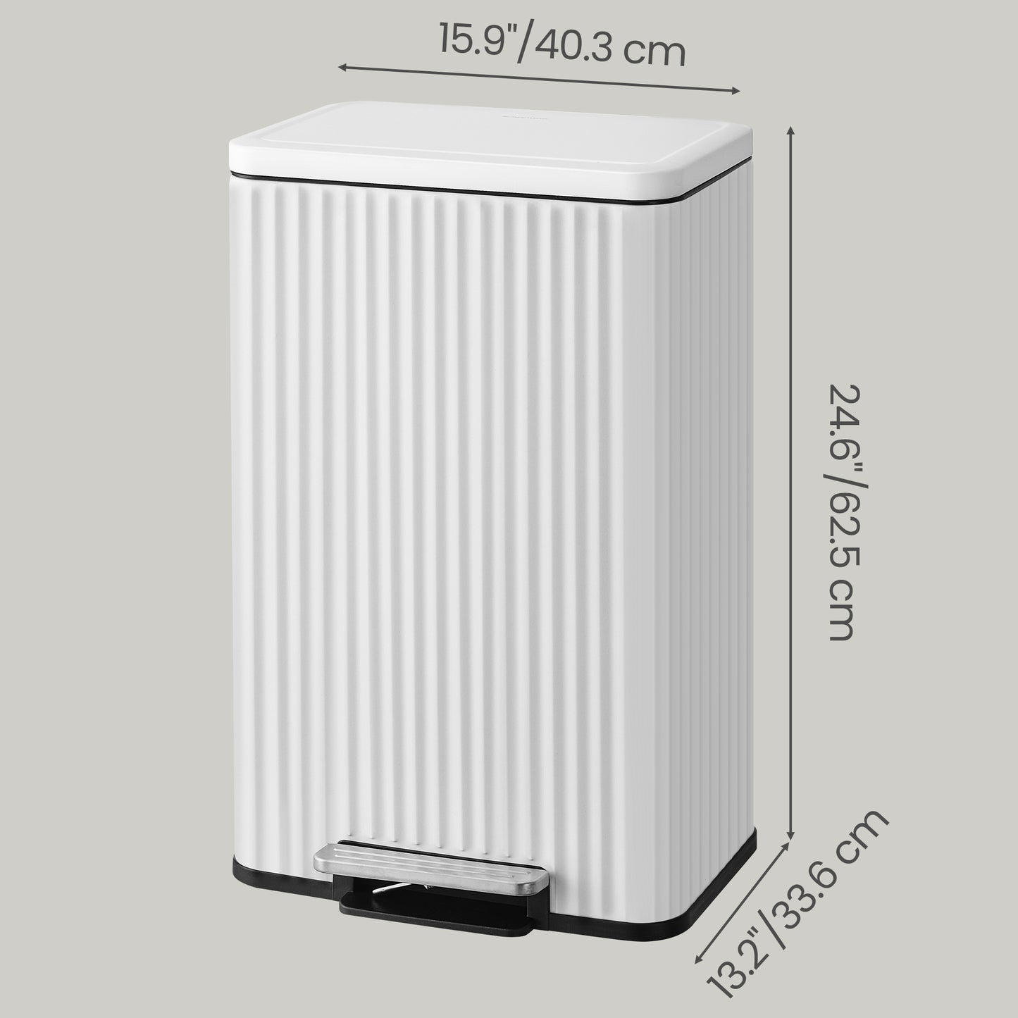 13 Gallon Trash Can for Kitchen, Stainless Steel Garbage Can with Lid, Pedal, Soft Close, Removable Inner Bucket, 15 Bags Included, Cloud White