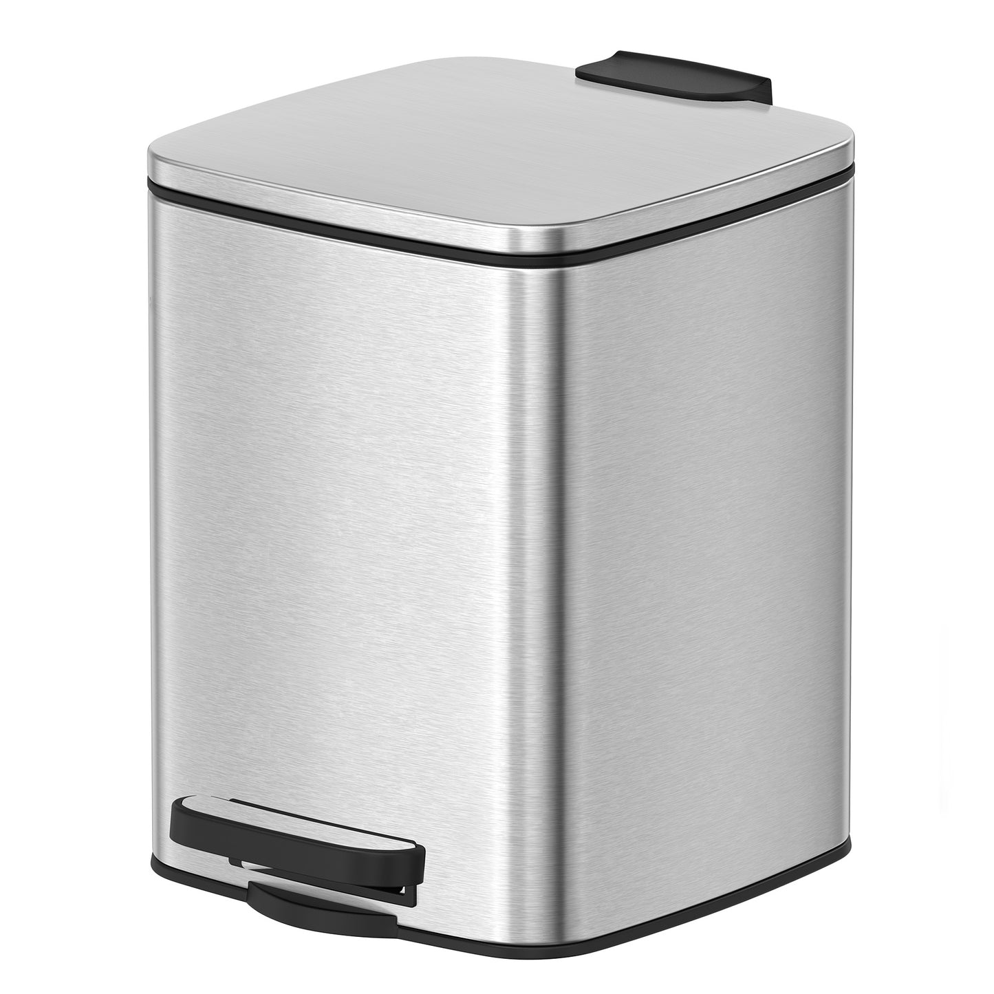 Dog Poop Trash Can with Lid, 1.6 Gal Outdoor Garbage Bin, Stainless Steel Soft-Close with Inner Bucket, Metallic Silver