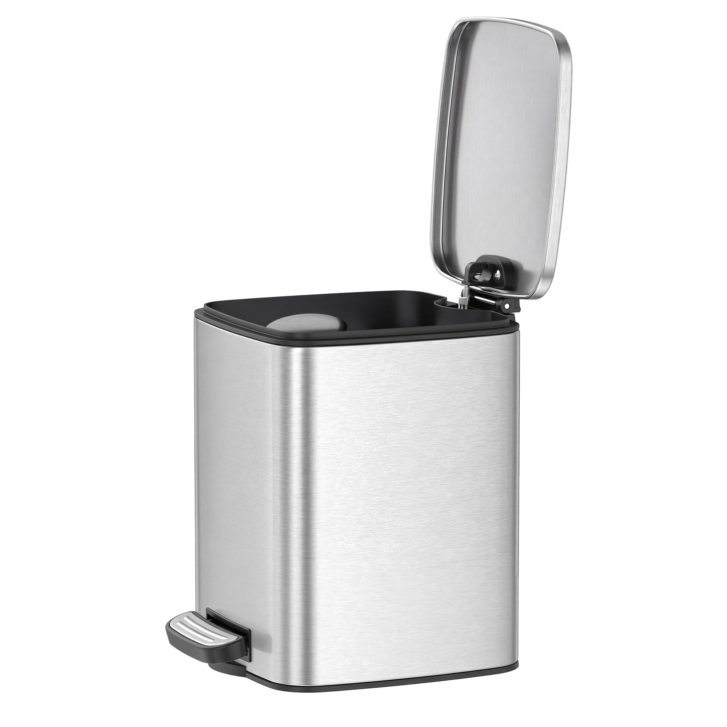 Dog Poop Trash Can with Lid, 1.6 Gal Outdoor Garbage Bin, Stainless Steel Soft-Close with Inner Bucket, Metallic Silver