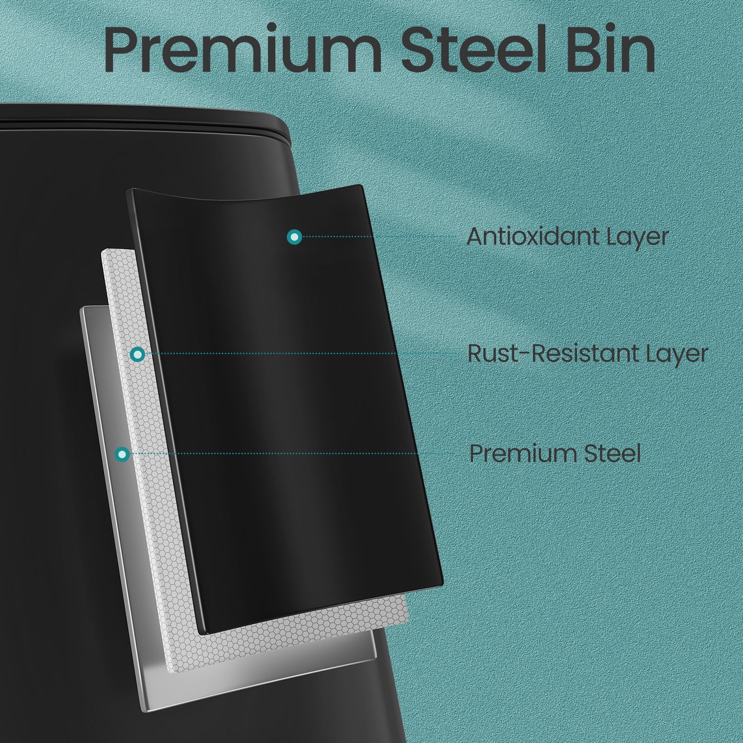 8-Gallon Kitchen Trash Can with Soft-Close Lid, Compact Stainless Steel Bin, Inner Bucket & Non-Slip Base,Ink Black
