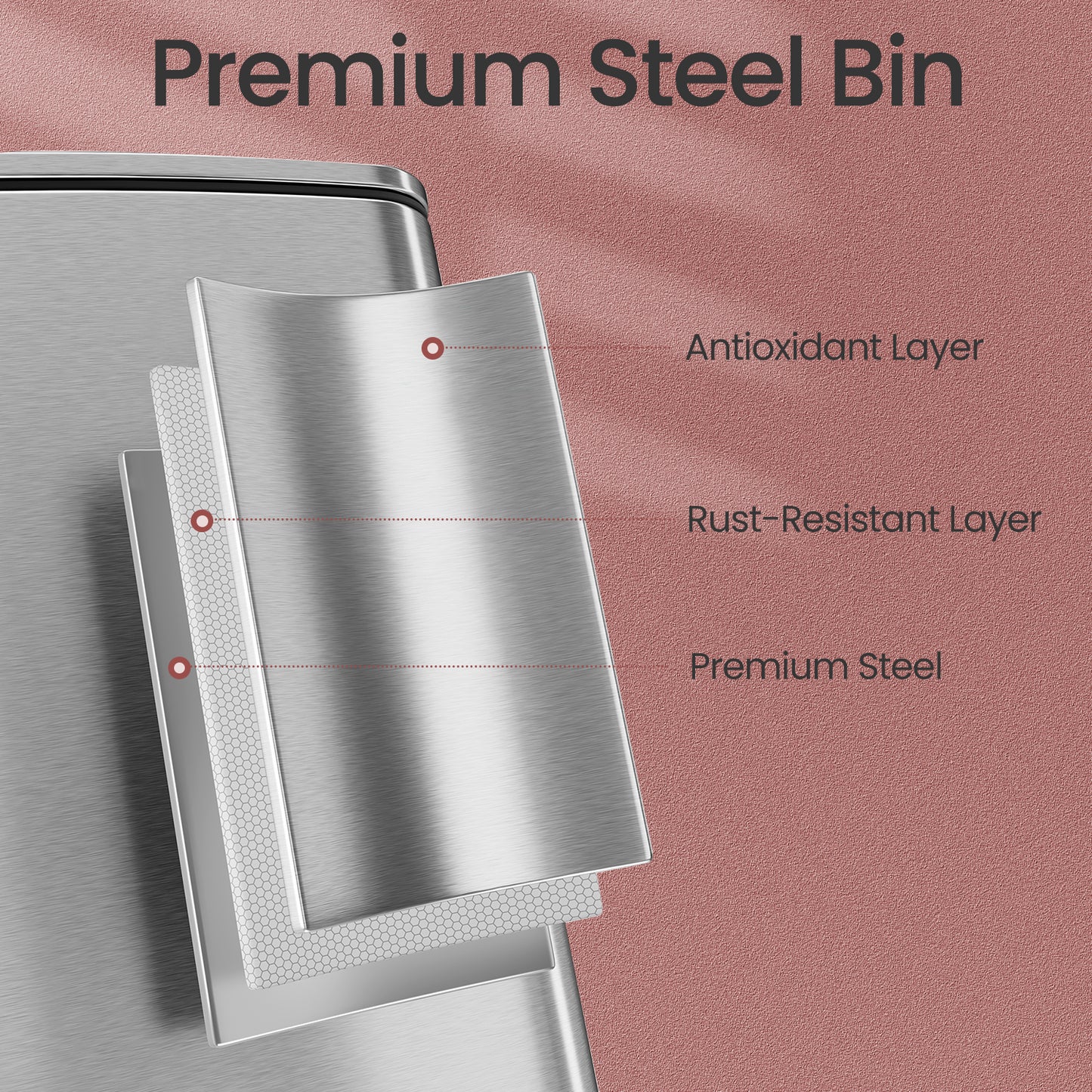 8-Gallon Kitchen Trash Can with Soft-Close Lid, Compact Stainless Steel Bin, Inner Bucket & Non-Slip Base,Metallic Silver