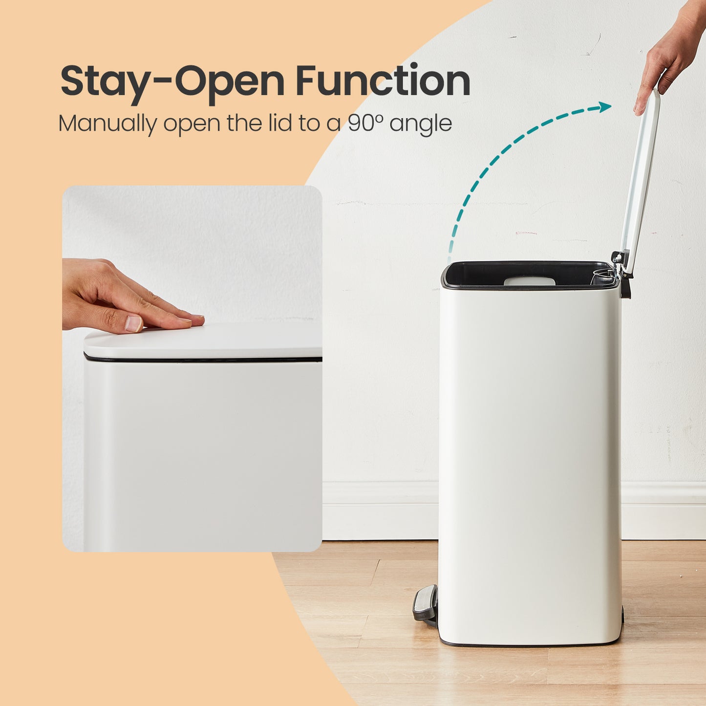 8-Gallon Kitchen Trash Can with Soft-Close Lid, Compact Stainless Steel Bin, Inner Bucket & Non-Slip Base,Cloud White