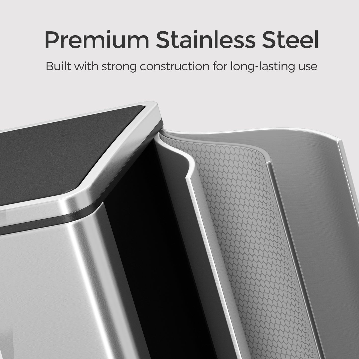 Dual Compartment Kitchen Trash Can, 2x8 Gallon Step Bin with Inner Buckets & Soft-Close Lid, Includes 15 Trash Bags,Silver and Black