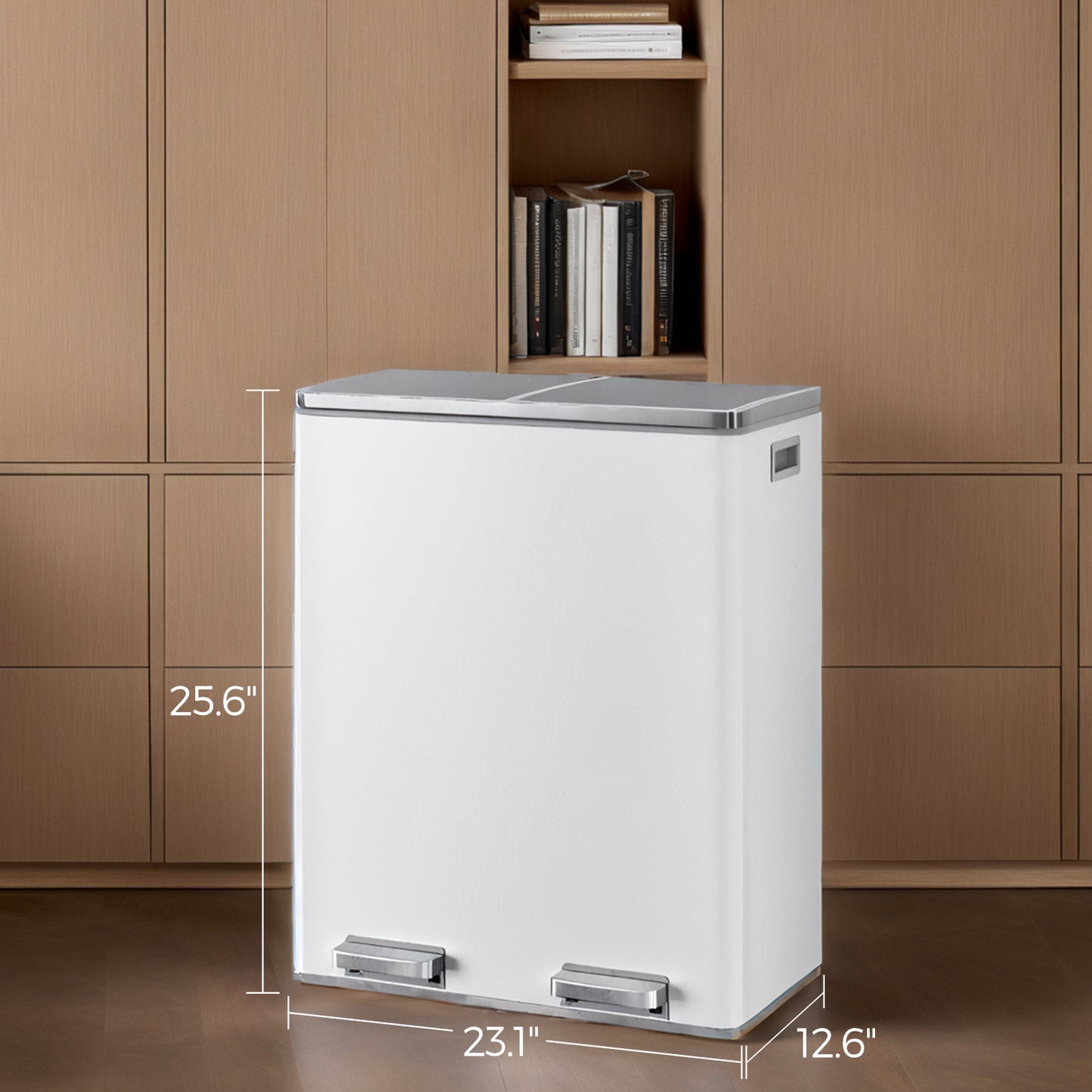 Dual Compartment Kitchen Trash Can, 2x8 Gallon Step Bin with Inner Buckets & Soft-Close Lid, Includes 15 Trash Bags,White and Gray