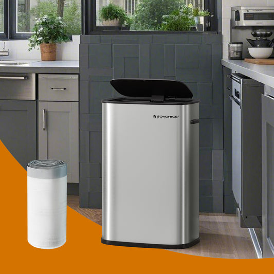 Motion Sensor Trash Can, 13 Gallon Automatic Kitchen Bin with Soft-Close Lid & Bag Retainer, Includes 15 Liners – Stainless Steel,Silver