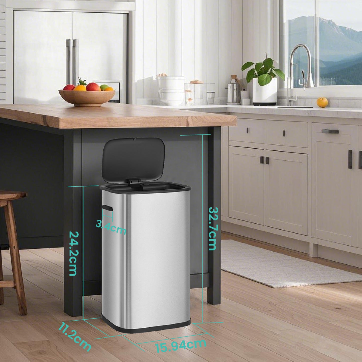 Motion Sensor Trash Can, 13 Gallon Automatic Kitchen Bin with Soft-Close Lid & Bag Retainer, Includes 15 Liners – Stainless Steel,Silver