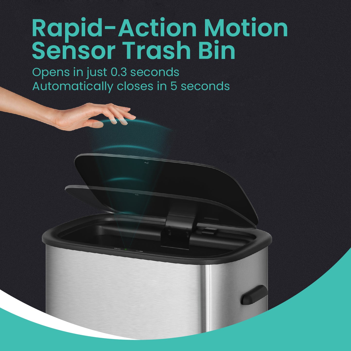 Motion Sensor Trash Can, 13 Gallon Automatic Kitchen Bin with Soft-Close Lid & Bag Retainer, Includes 15 Liners – Stainless Steel,Silver
