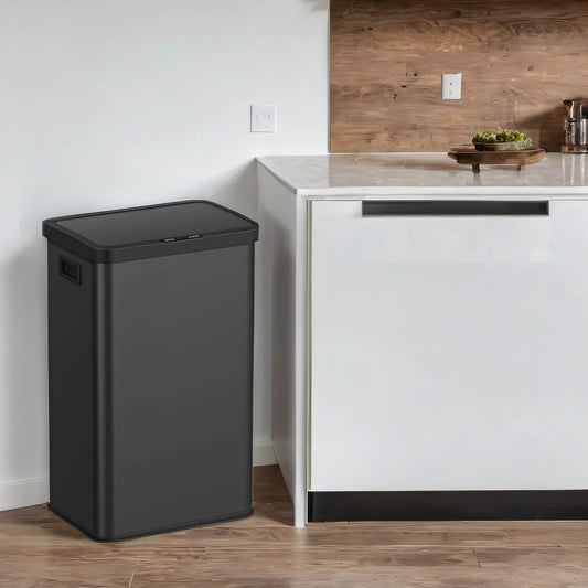Motion Sensor Trash Can, 18 Gallon Automatic Kitchen Bin with Stay-Open Lid & Bag Retainer, Includes 15 Liners – Stainless Steel,Ink Black