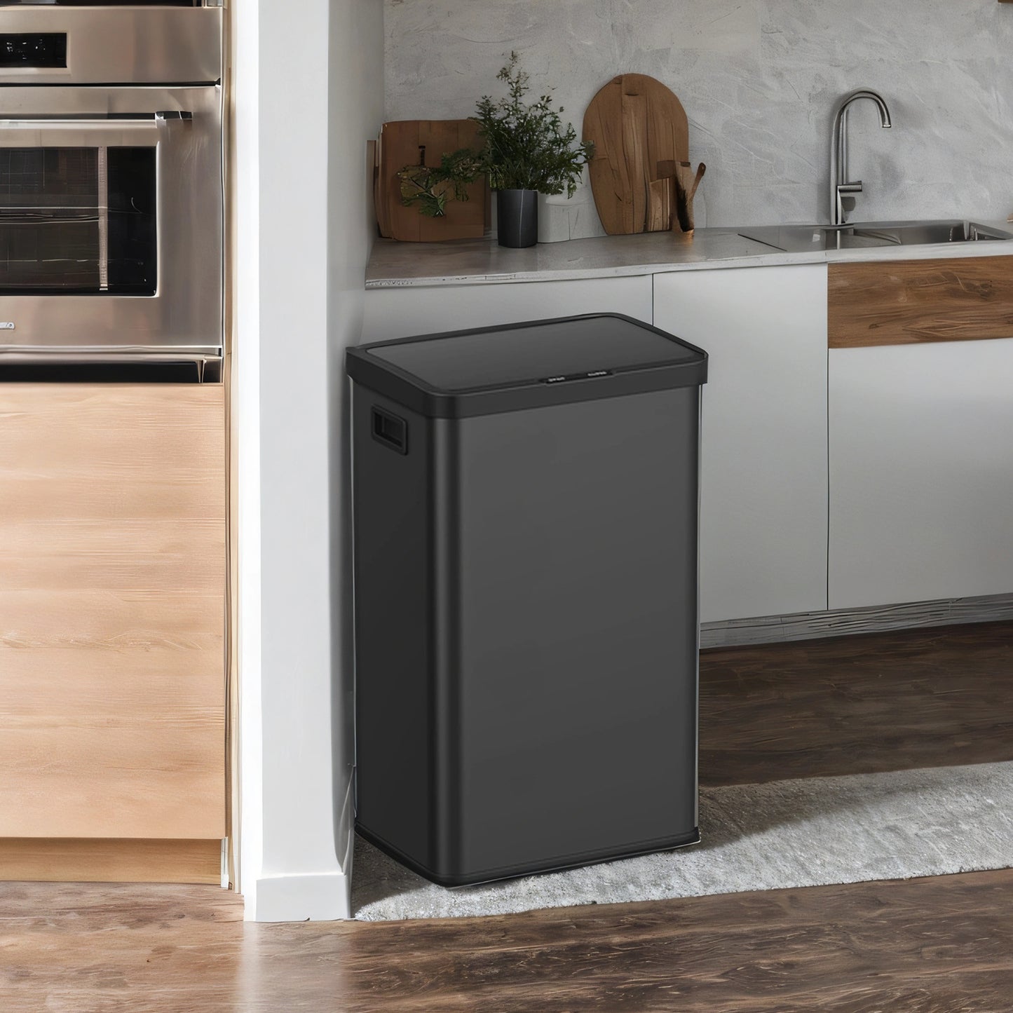Motion Sensor Trash Can, 18 Gallon Automatic Kitchen Bin with Stay-Open Lid & Bag Retainer, Includes 15 Liners – Stainless Steel,Ink Black