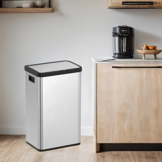 Motion Sensor Trash Can, 18 Gallon Automatic Kitchen Bin with Stay-Open Lid & Bag Retainer, Includes 15 Liners – Stainless Steel,Metallic Silver