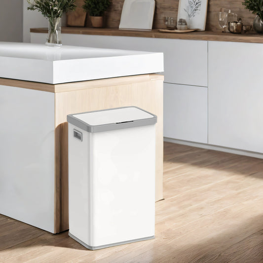 Motion Sensor Trash Can, 18 Gallon Automatic Kitchen Bin with Stay-Open Lid & Bag Retainer, Includes 15 Liners – Stainless Steel,Cloud White